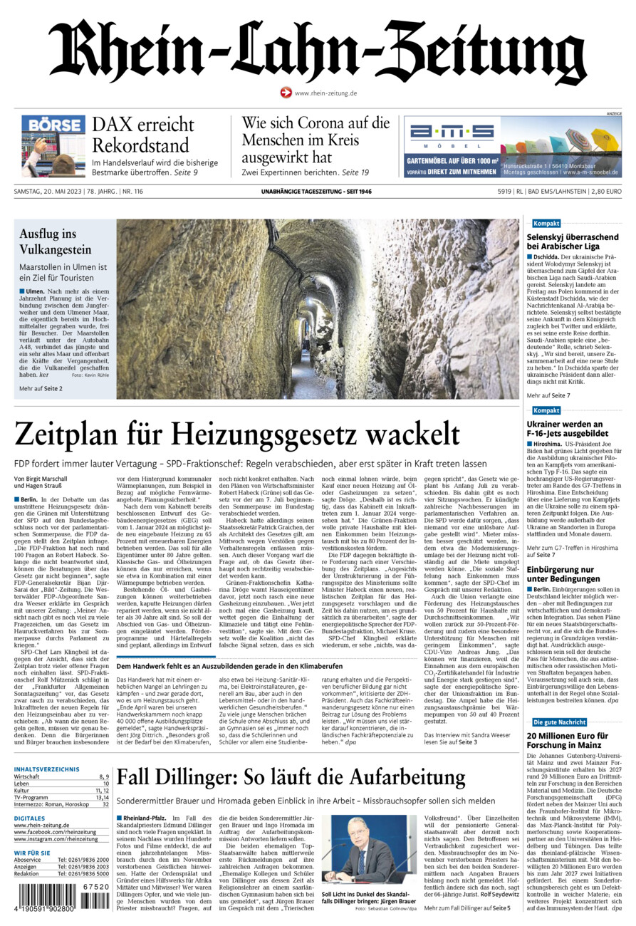Rhein-Lahn-Zeitung vom Samstag, 20.05.2023