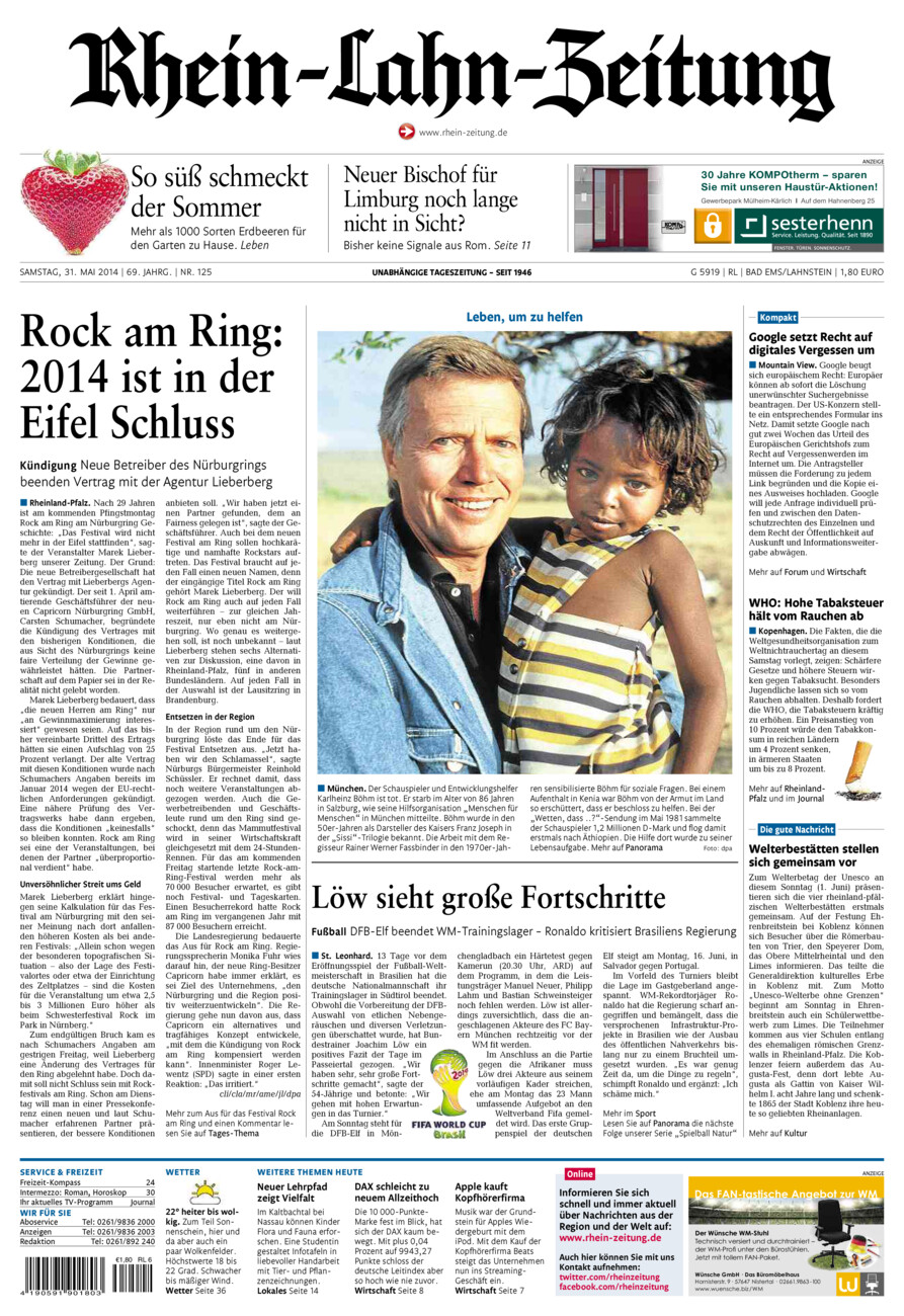 Rhein-Lahn-Zeitung vom Samstag, 31.05.2014