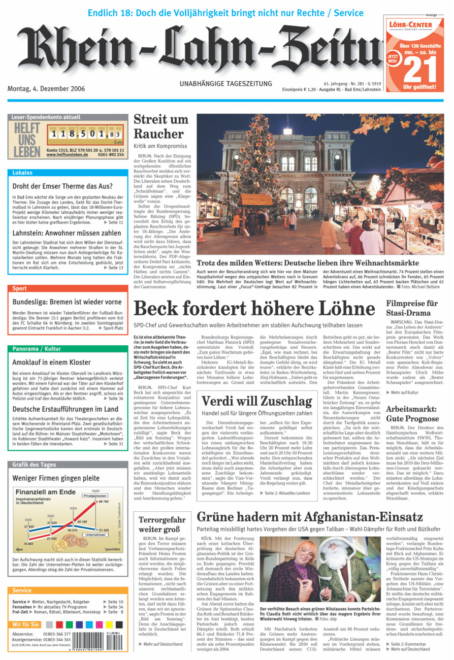 Rhein-Lahn-Zeitung vom Montag, 04.12.2006