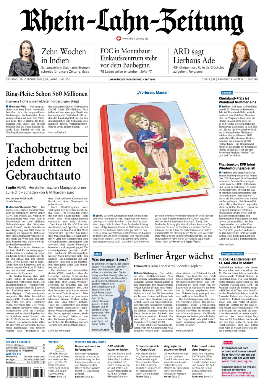 Rhein-Lahn-Zeitung vom Dienstag, 29.10.2013
