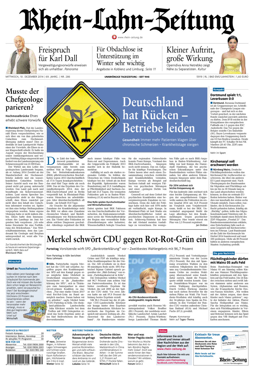 Rhein-Lahn-Zeitung vom Mittwoch, 10.12.2014