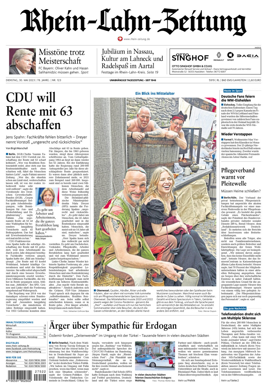 Rhein-Lahn-Zeitung vom Dienstag, 30.05.2023
