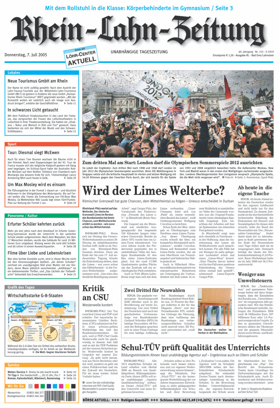 Rhein-Lahn-Zeitung vom Donnerstag, 07.07.2005