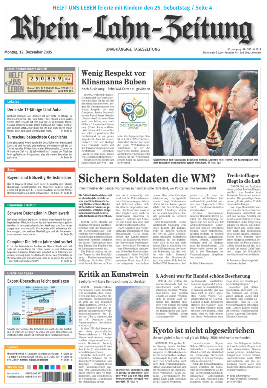 Rhein-Lahn-Zeitung vom Montag, 12.12.2005