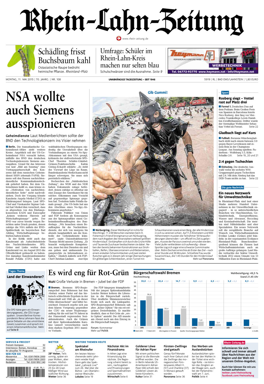 Rhein-Lahn-Zeitung vom Montag, 11.05.2015