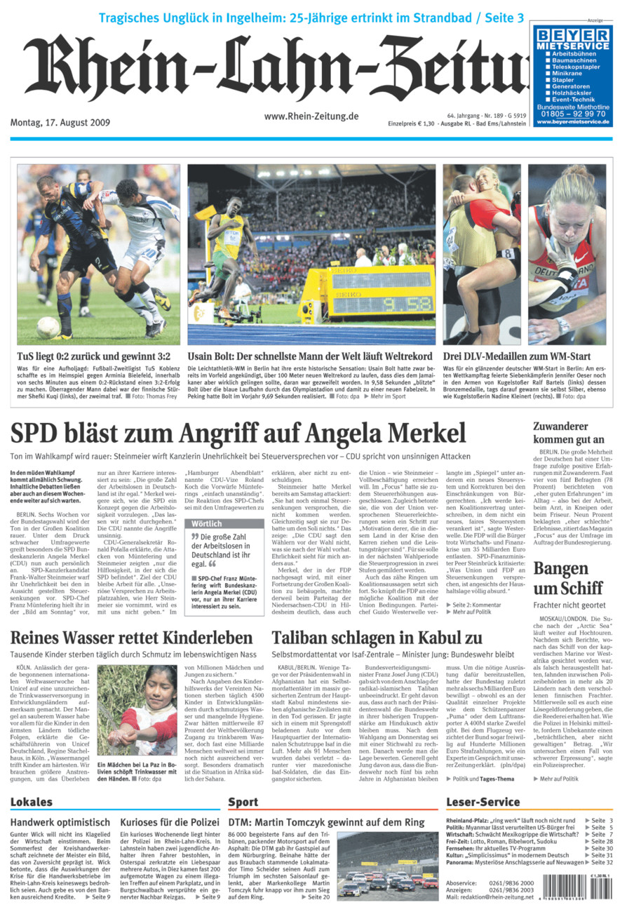 Rhein-Lahn-Zeitung vom Montag, 17.08.2009