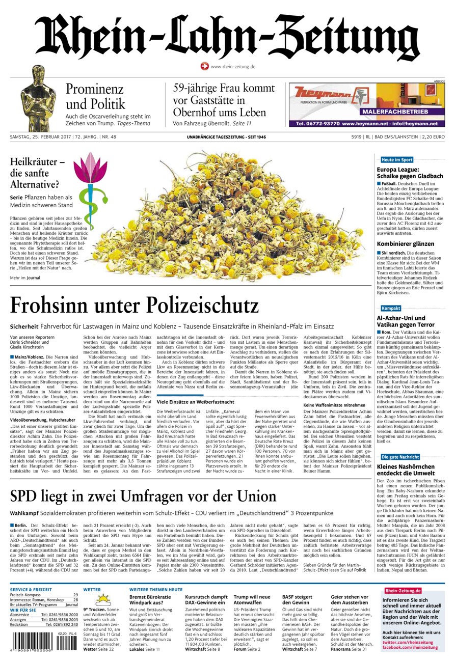 Rhein-Lahn-Zeitung vom Samstag, 25.02.2017