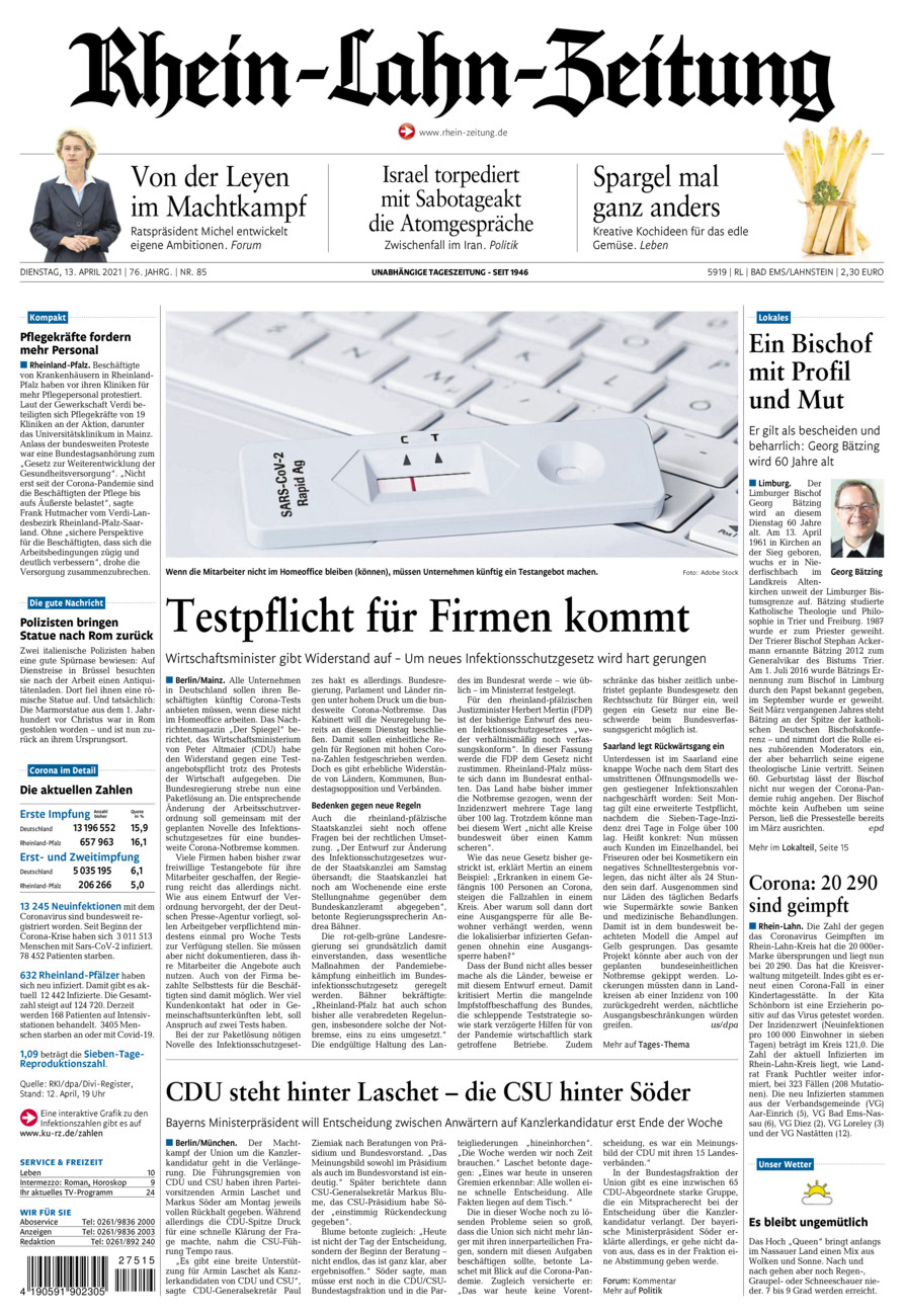 Rhein-Lahn-Zeitung vom Dienstag, 13.04.2021