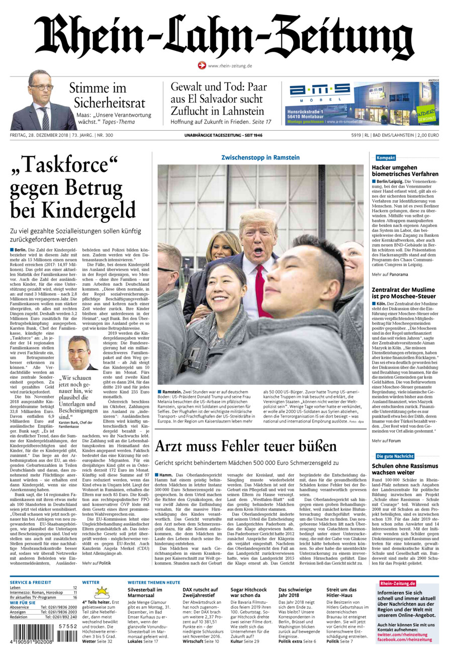 Rhein-Lahn-Zeitung vom Freitag, 28.12.2018