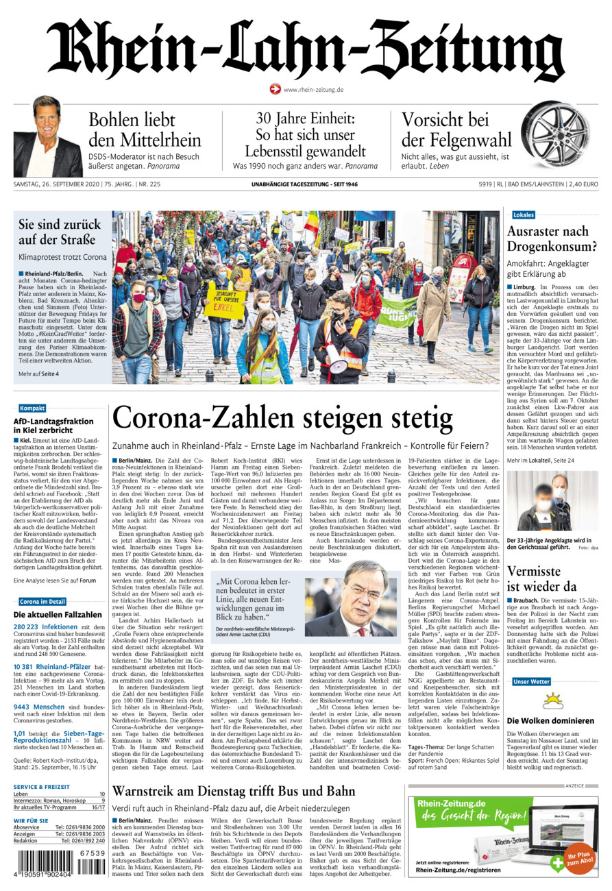 Rhein-Lahn-Zeitung vom Samstag, 26.09.2020