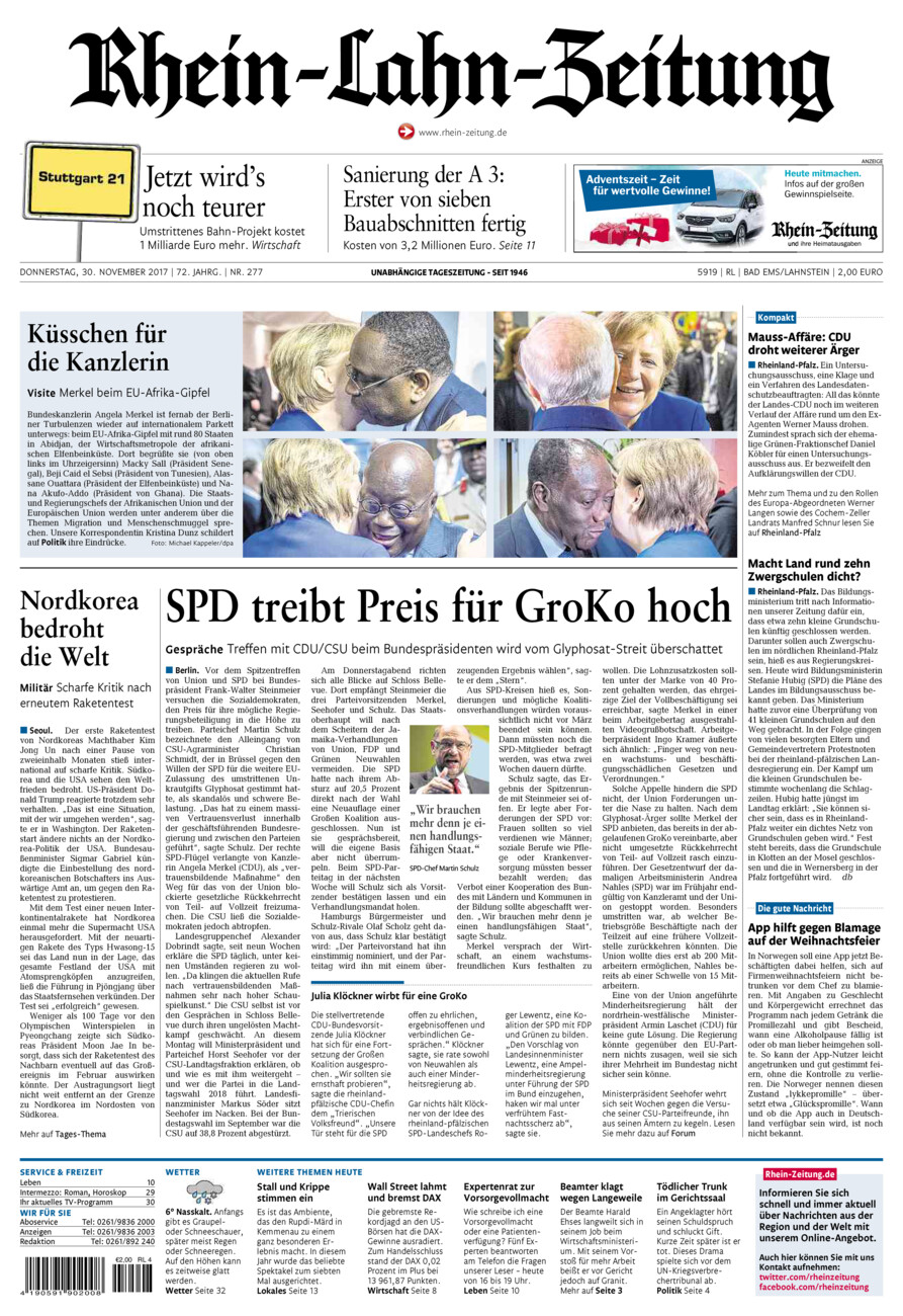 Rhein-Lahn-Zeitung vom Donnerstag, 30.11.2017