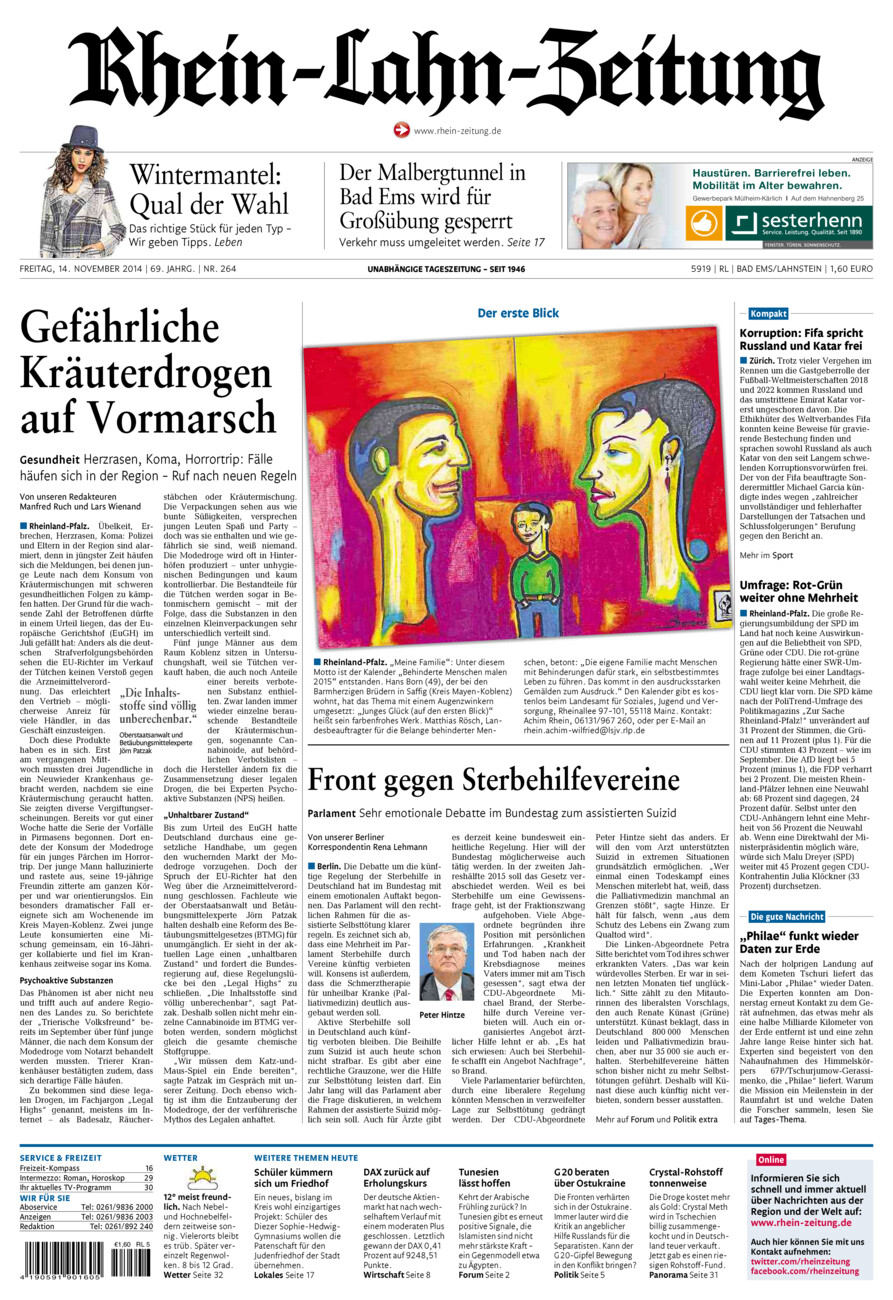 Rhein-Lahn-Zeitung vom Freitag, 14.11.2014
