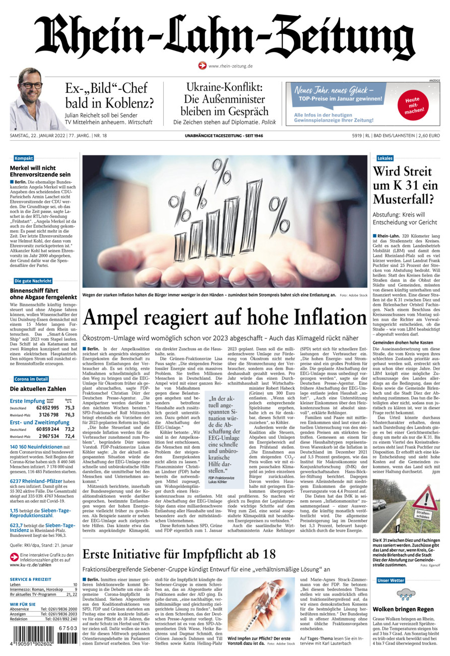 Rhein-Lahn-Zeitung vom Samstag, 22.01.2022