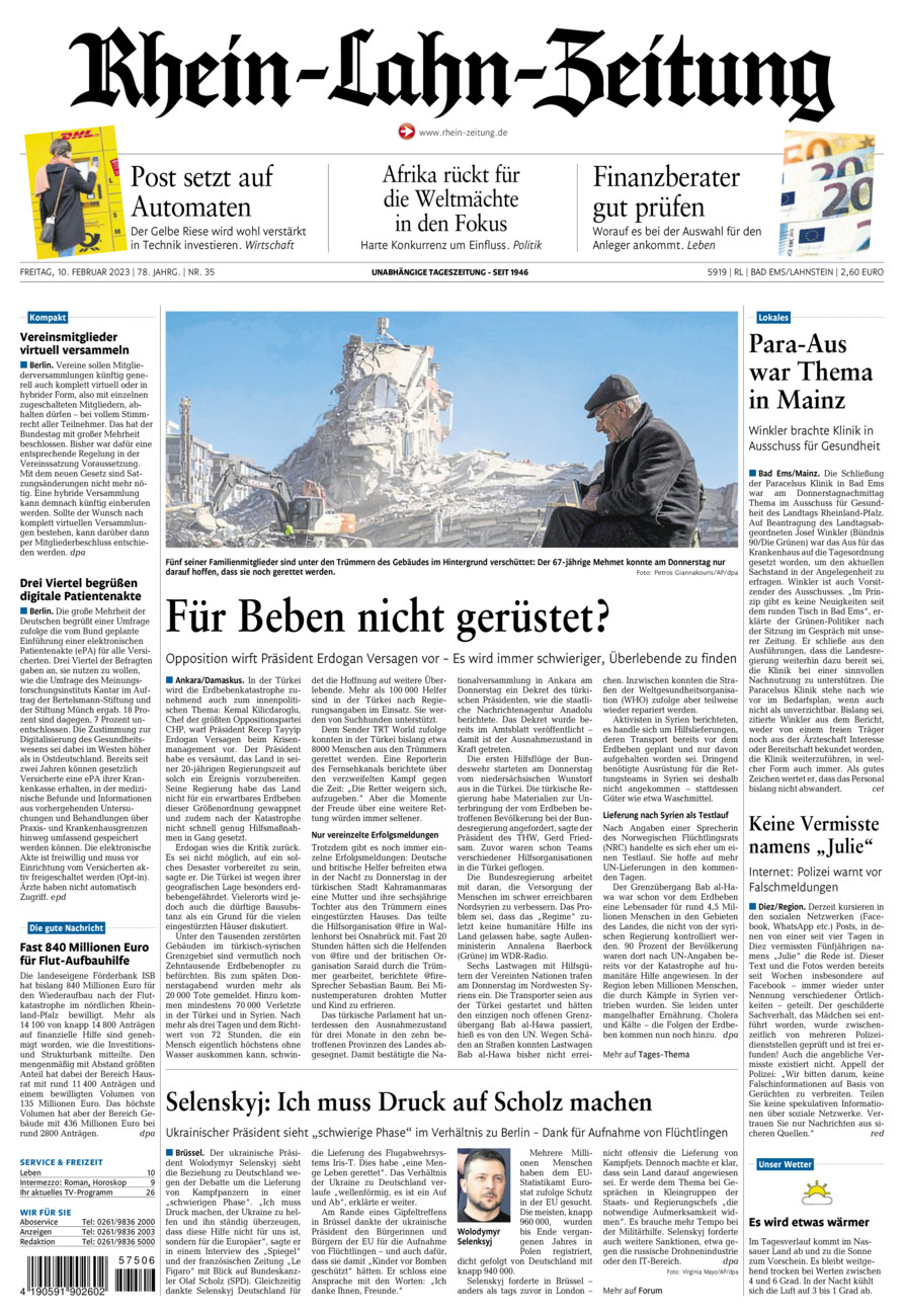 Rhein-Lahn-Zeitung vom Freitag, 10.02.2023