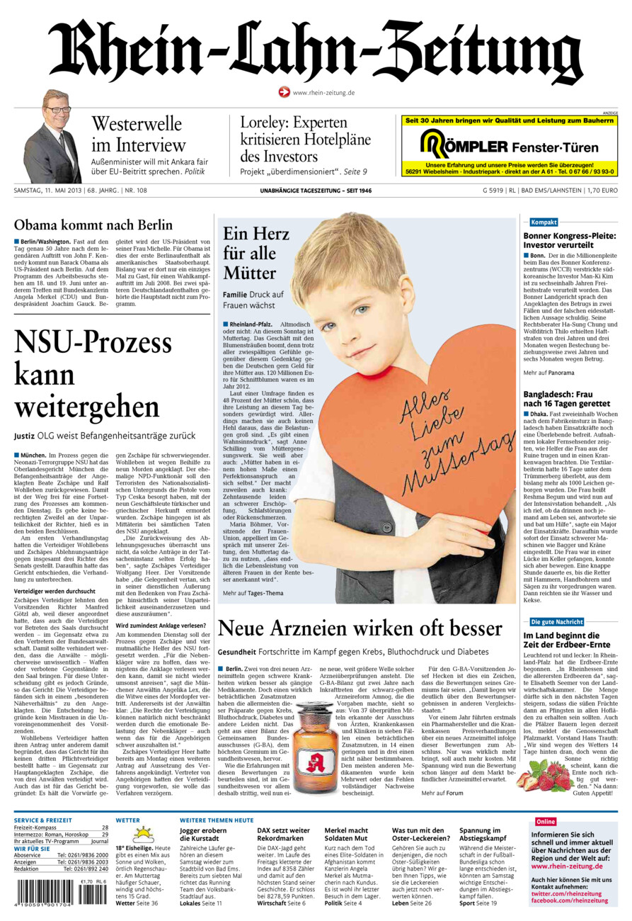 Rhein-Lahn-Zeitung vom Samstag, 11.05.2013