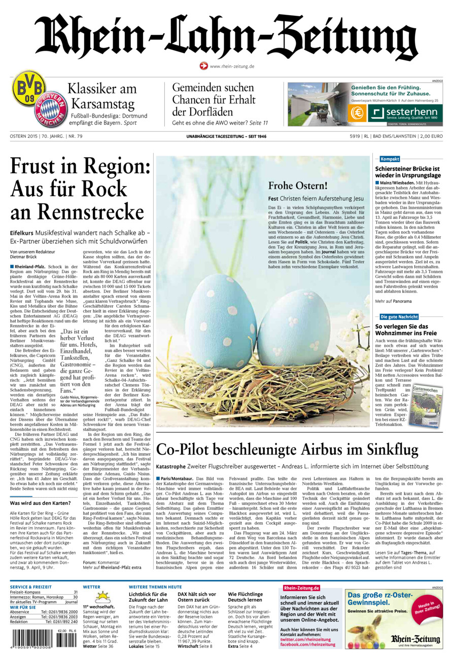 Rhein-Lahn-Zeitung vom Samstag, 04.04.2015