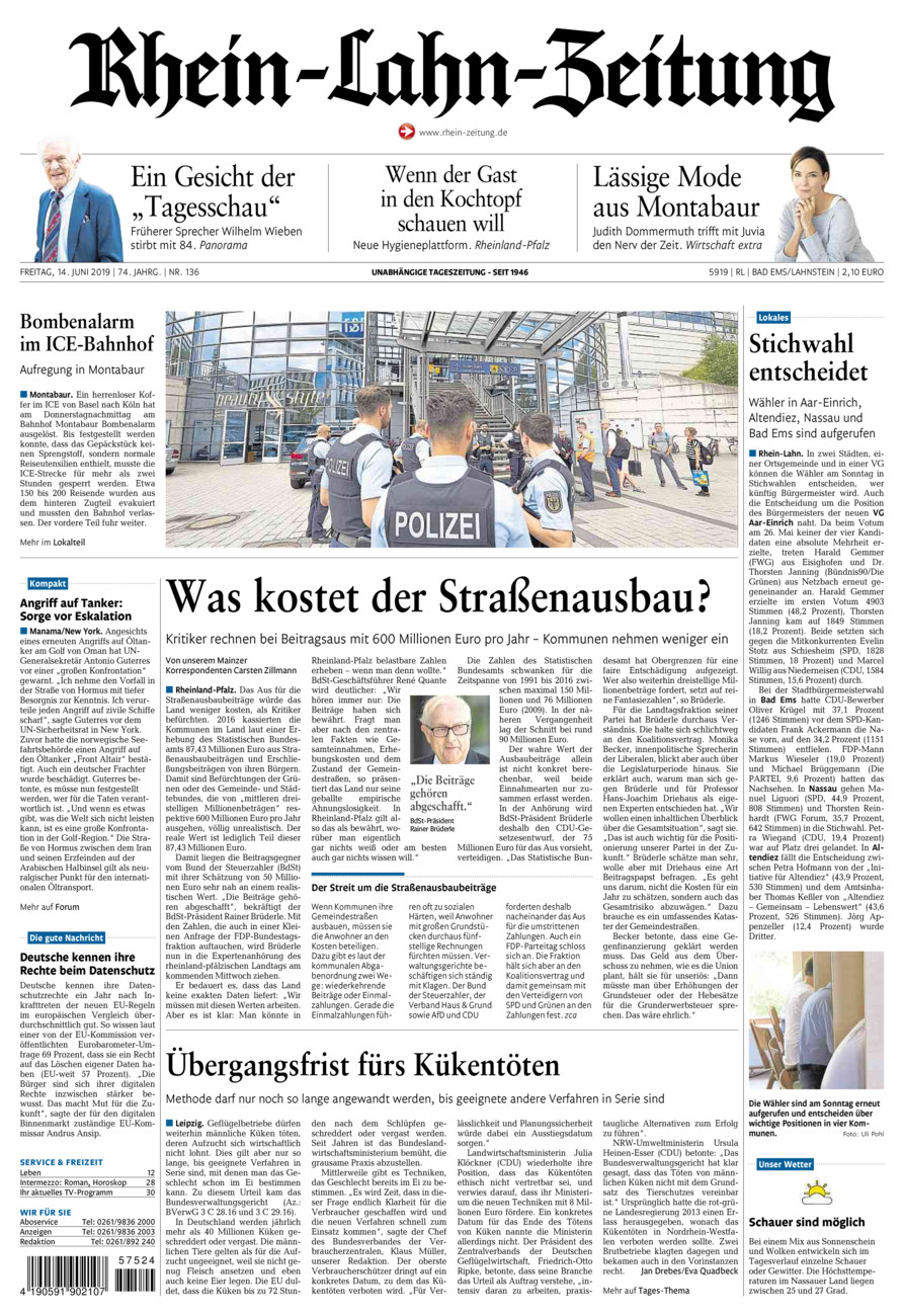 Rhein-Lahn-Zeitung vom Freitag, 14.06.2019