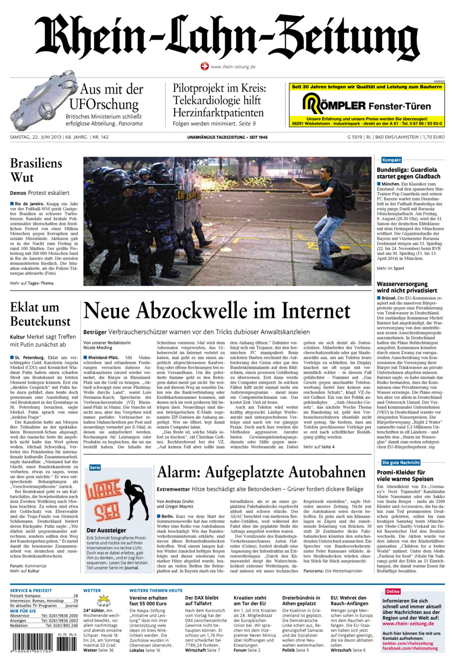 Rhein-Lahn-Zeitung vom Samstag, 22.06.2013