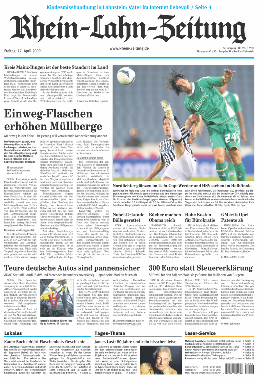 Rhein-Lahn-Zeitung vom Freitag, 17.04.2009