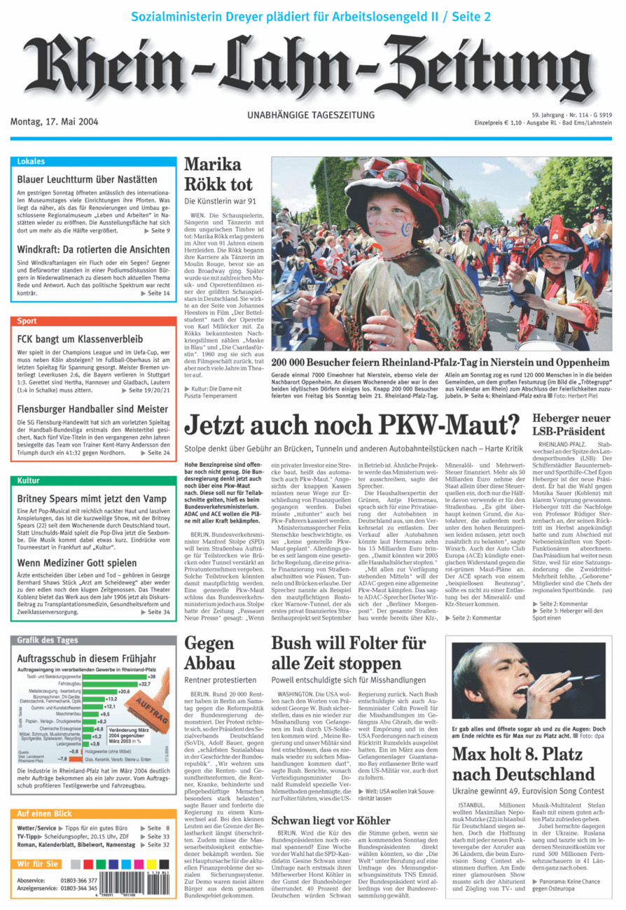 Rhein-Lahn-Zeitung vom Montag, 17.05.2004