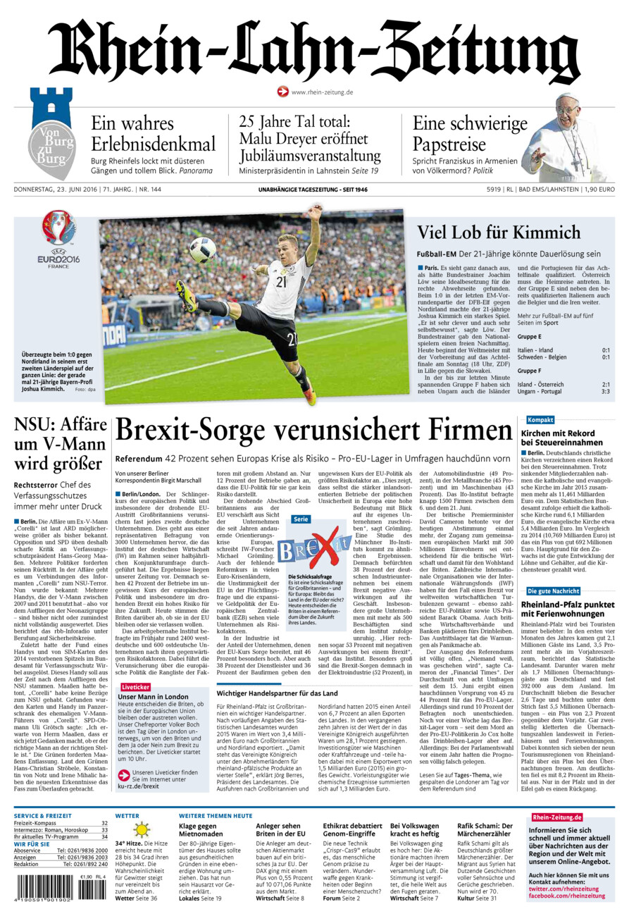 Rhein-Lahn-Zeitung vom Donnerstag, 23.06.2016