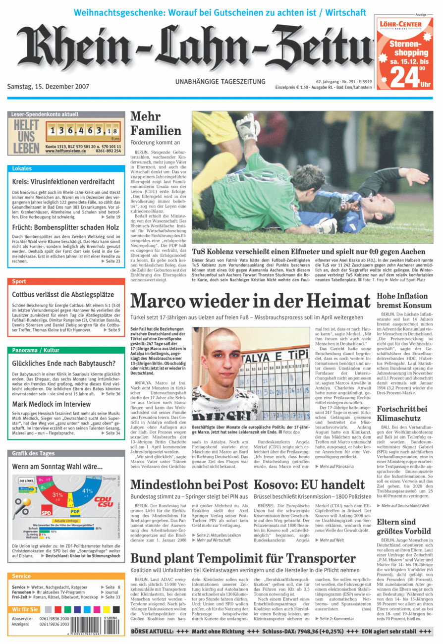 Rhein-Lahn-Zeitung vom Samstag, 15.12.2007