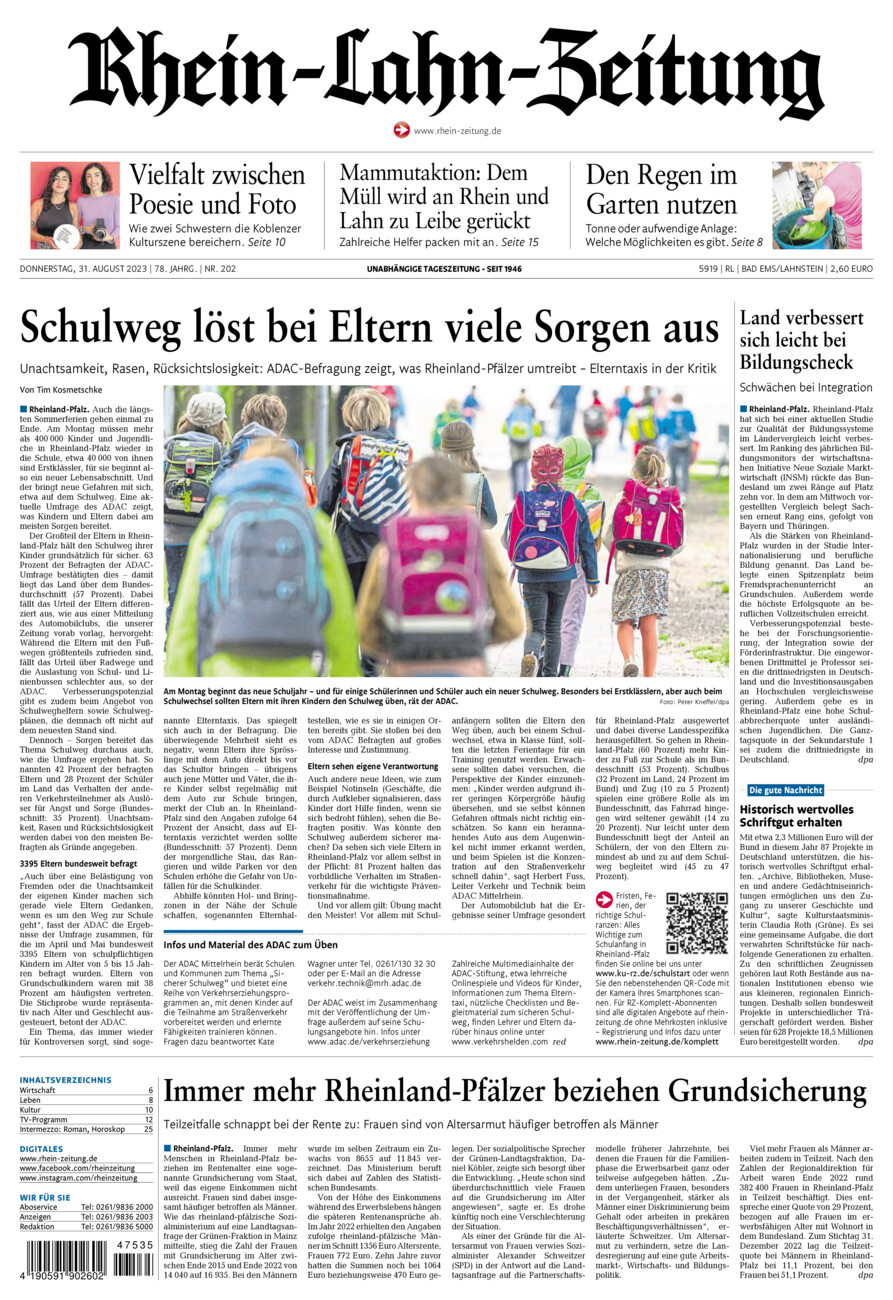 Rhein-Lahn-Zeitung vom Donnerstag, 31.08.2023