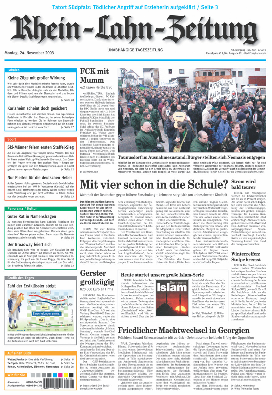 Rhein-Lahn-Zeitung vom Montag, 24.11.2003