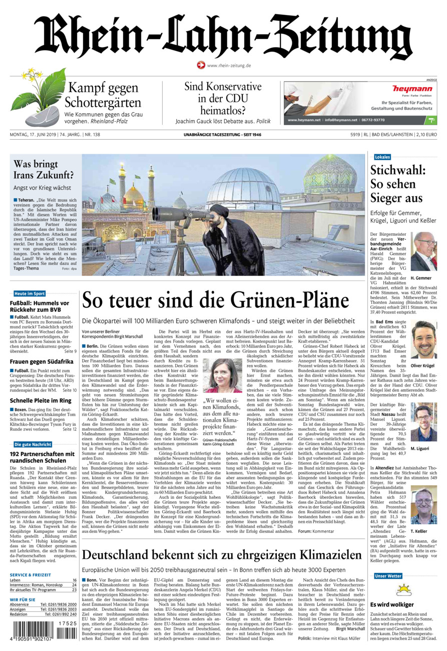 Rhein-Lahn-Zeitung vom Montag, 17.06.2019