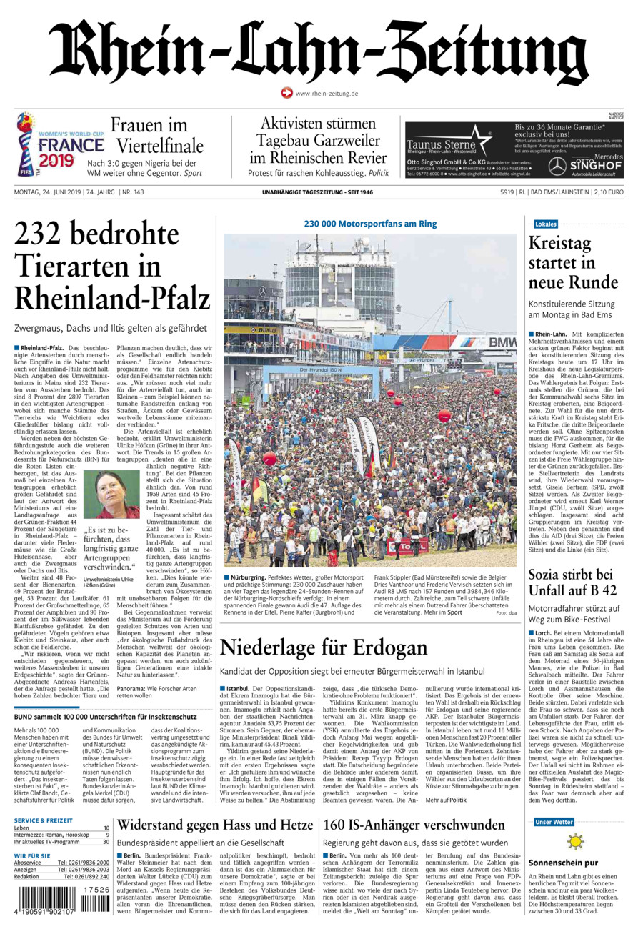 Rhein-Lahn-Zeitung vom Montag, 24.06.2019