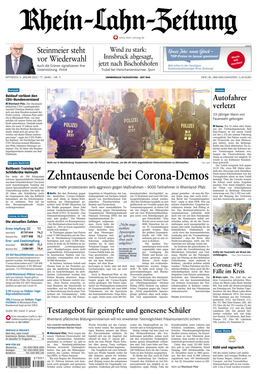 Rhein-Lahn-Zeitung vom Mittwoch, 05.01.2022