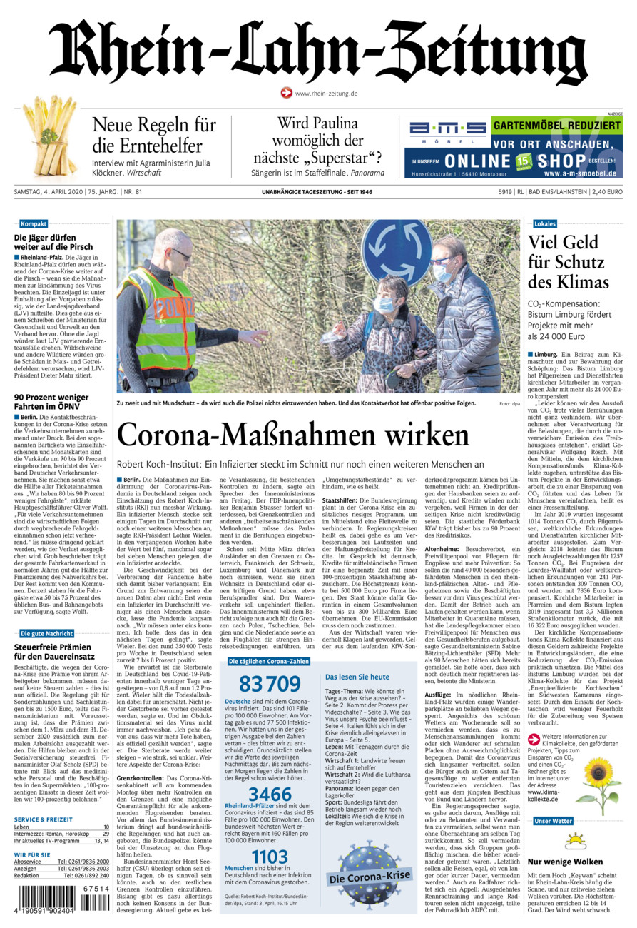 Rhein-Lahn-Zeitung vom Samstag, 04.04.2020