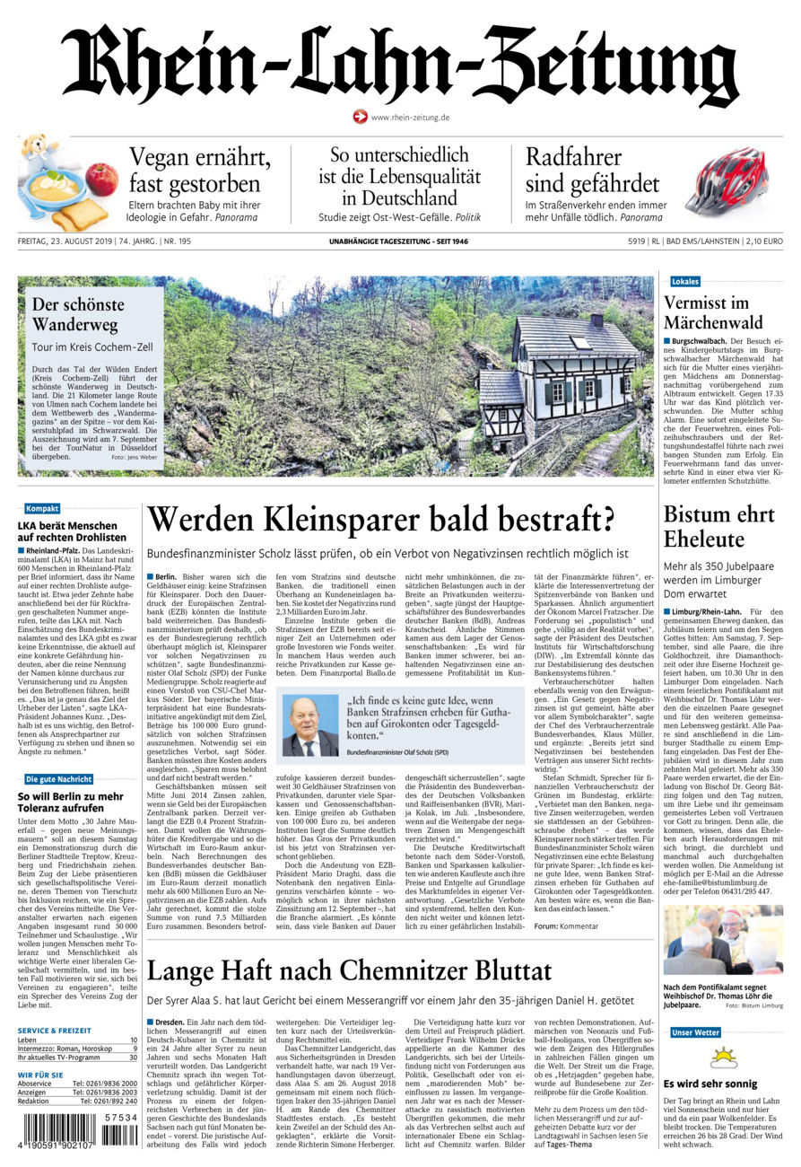 Rhein-Lahn-Zeitung vom Freitag, 23.08.2019