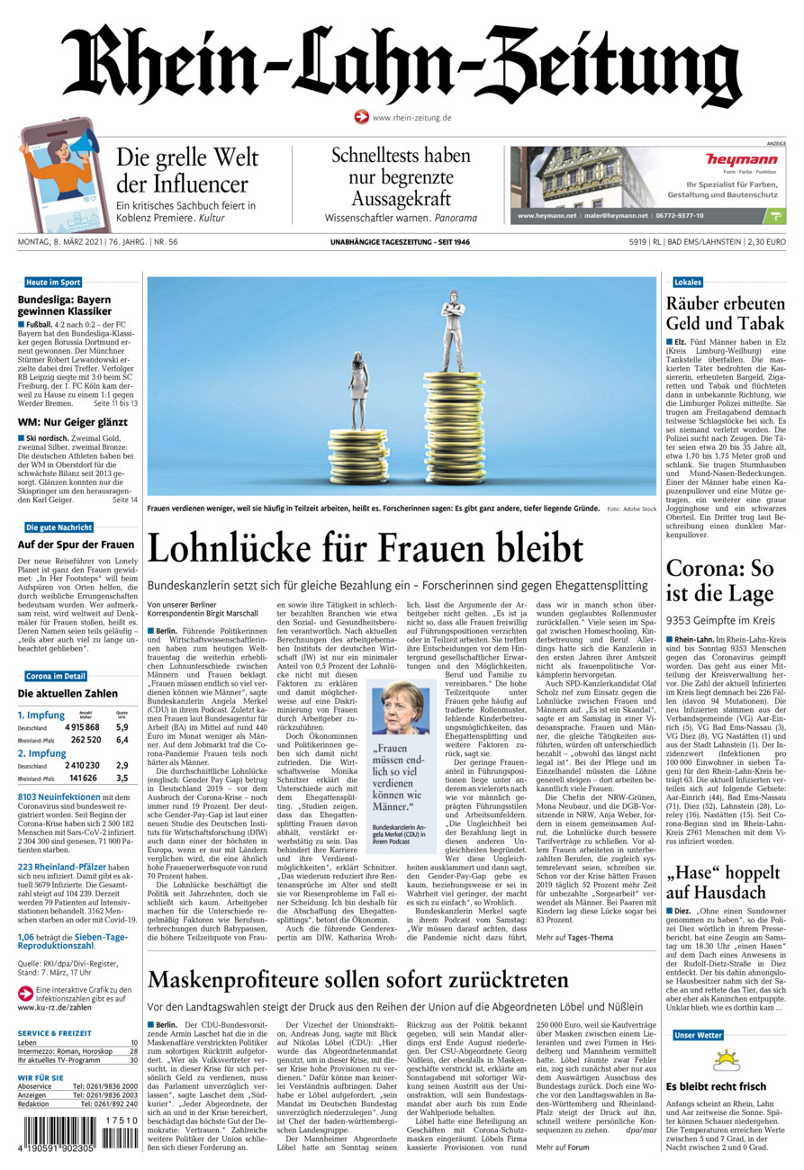Rhein-Lahn-Zeitung vom Montag, 08.03.2021