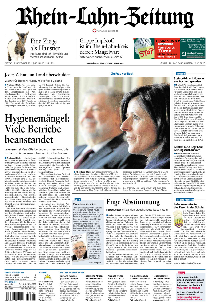 Rhein-Lahn-Zeitung vom Freitag, 09.11.2012