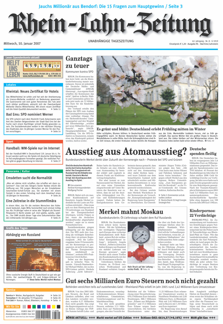 Rhein-Lahn-Zeitung vom Mittwoch, 10.01.2007