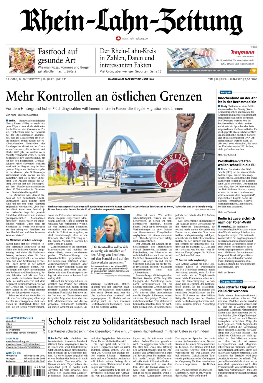 Rhein-Lahn-Zeitung vom Dienstag, 17.10.2023