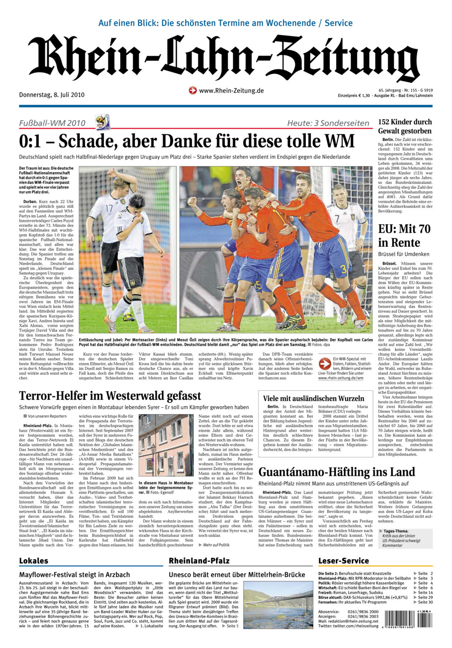 Rhein-Lahn-Zeitung vom Donnerstag, 08.07.2010