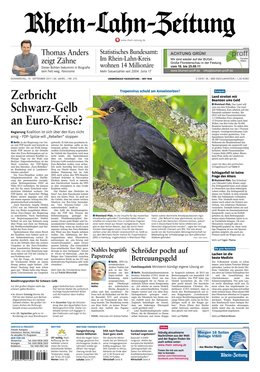 Rhein-Lahn-Zeitung vom Donnerstag, 15.09.2011