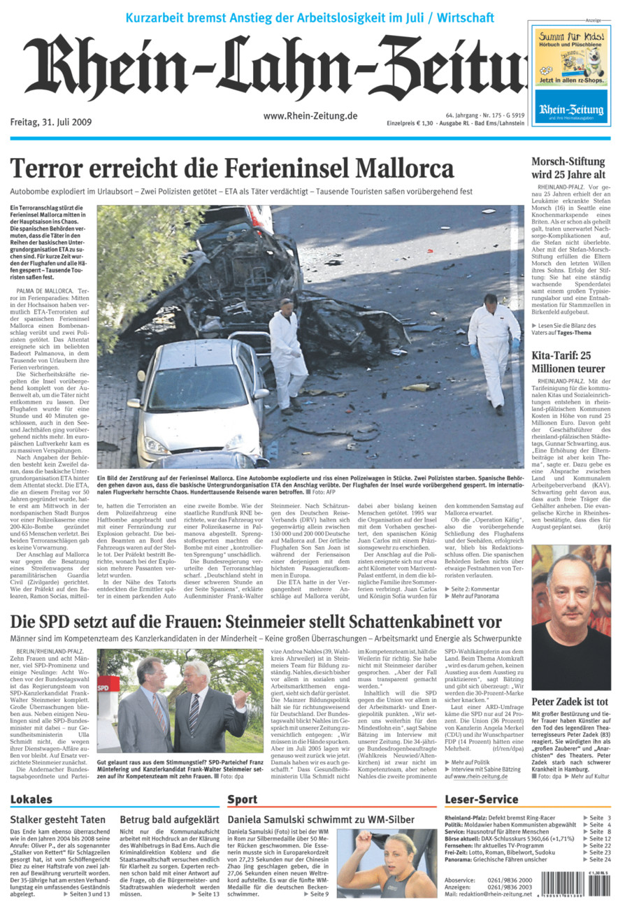 Rhein-Lahn-Zeitung vom Freitag, 31.07.2009