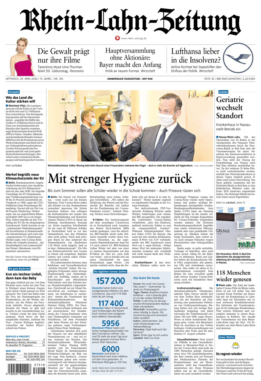 Rhein-Lahn-Zeitung vom Mittwoch, 29.04.2020