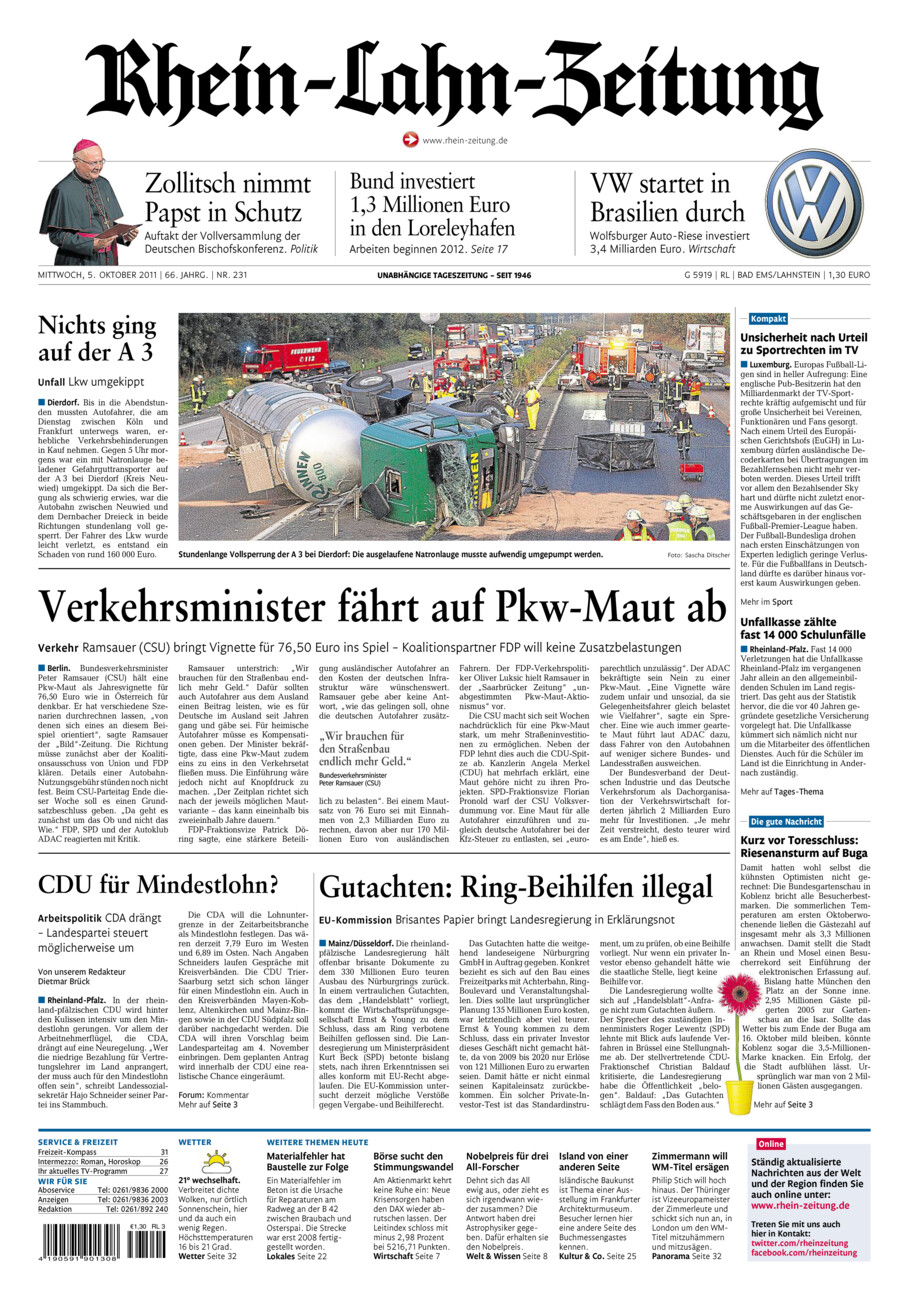 Rhein-Lahn-Zeitung vom Mittwoch, 05.10.2011