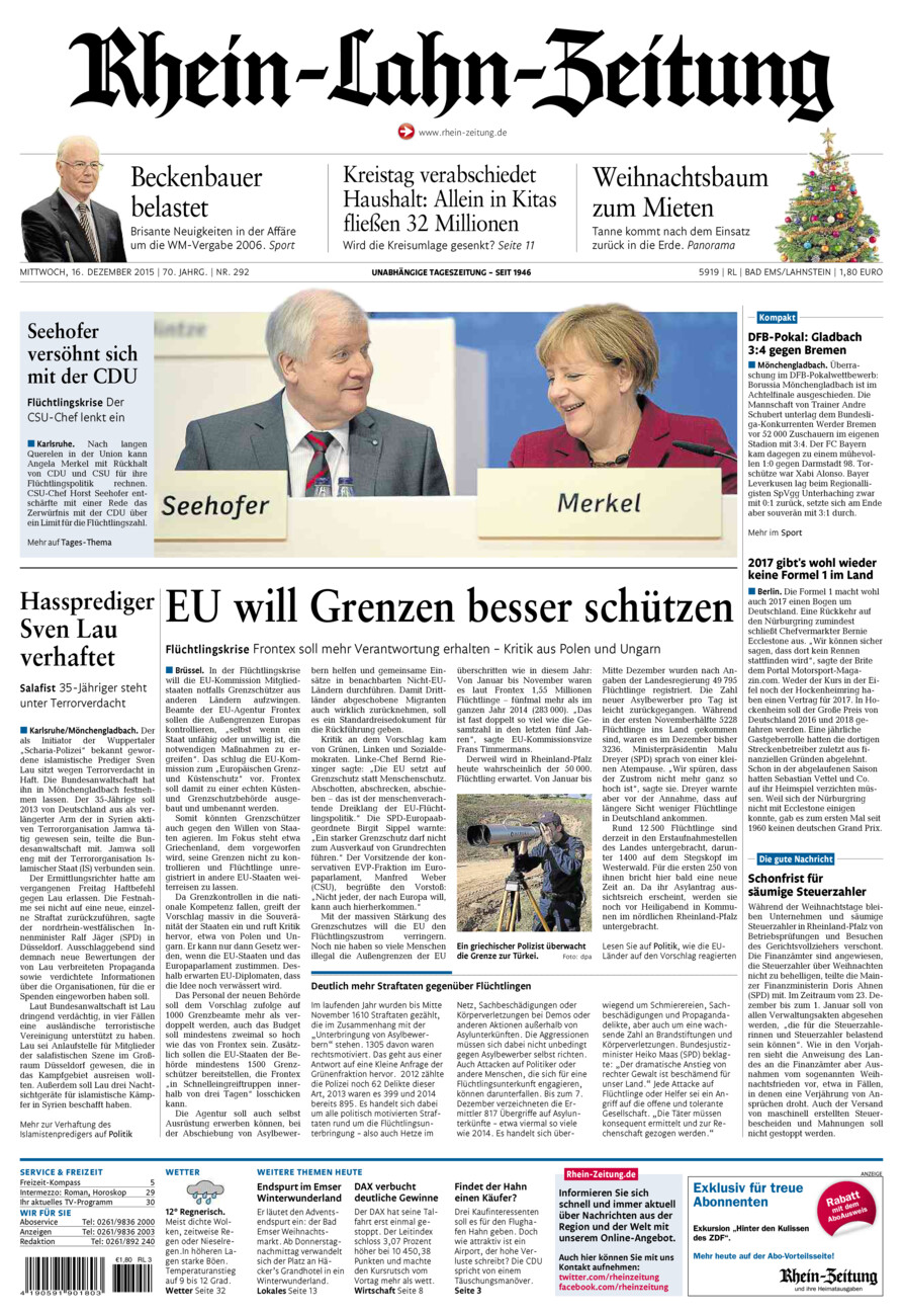 Rhein-Lahn-Zeitung vom Mittwoch, 16.12.2015