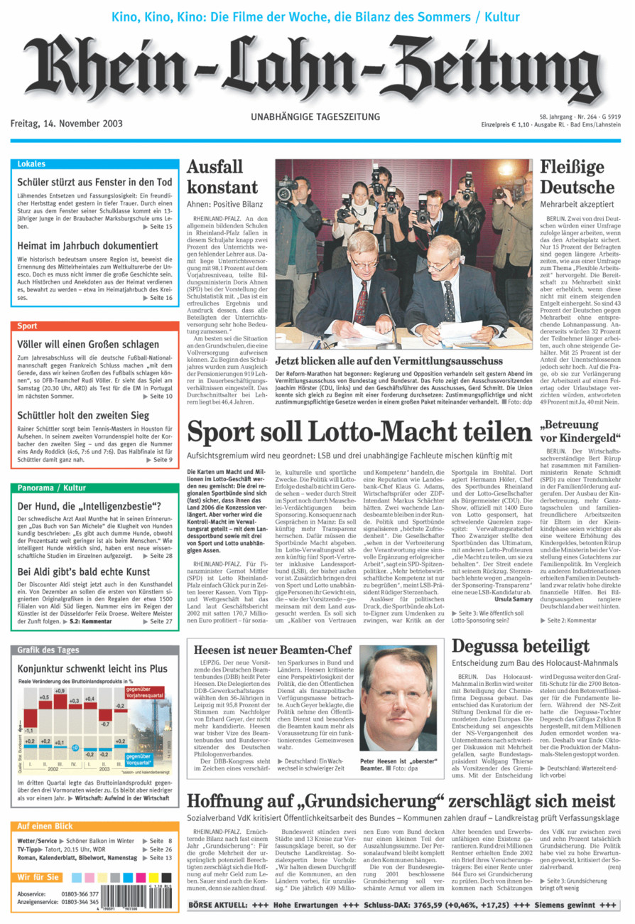 Rhein-Lahn-Zeitung vom Freitag, 14.11.2003
