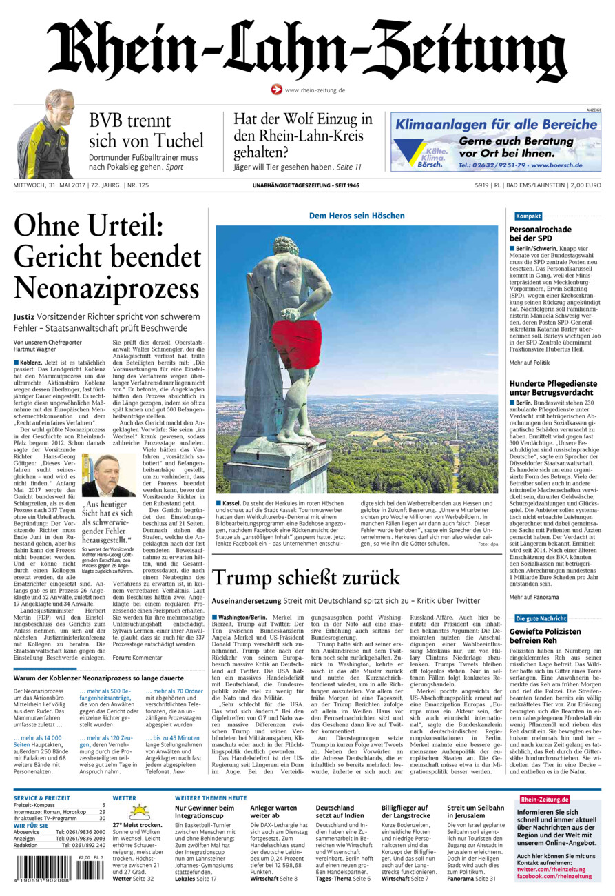 Rhein-Lahn-Zeitung vom Mittwoch, 31.05.2017
