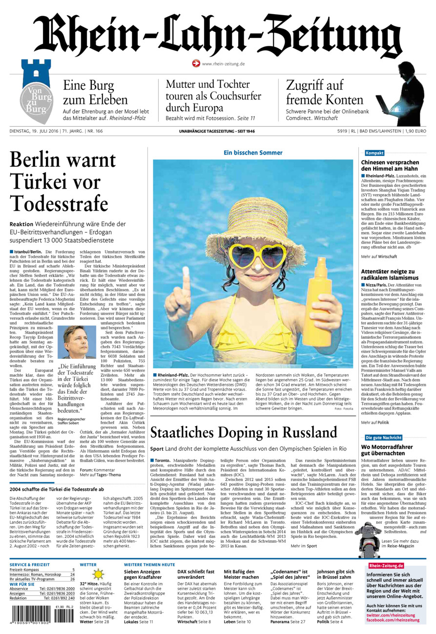 Rhein-Lahn-Zeitung vom Dienstag, 19.07.2016