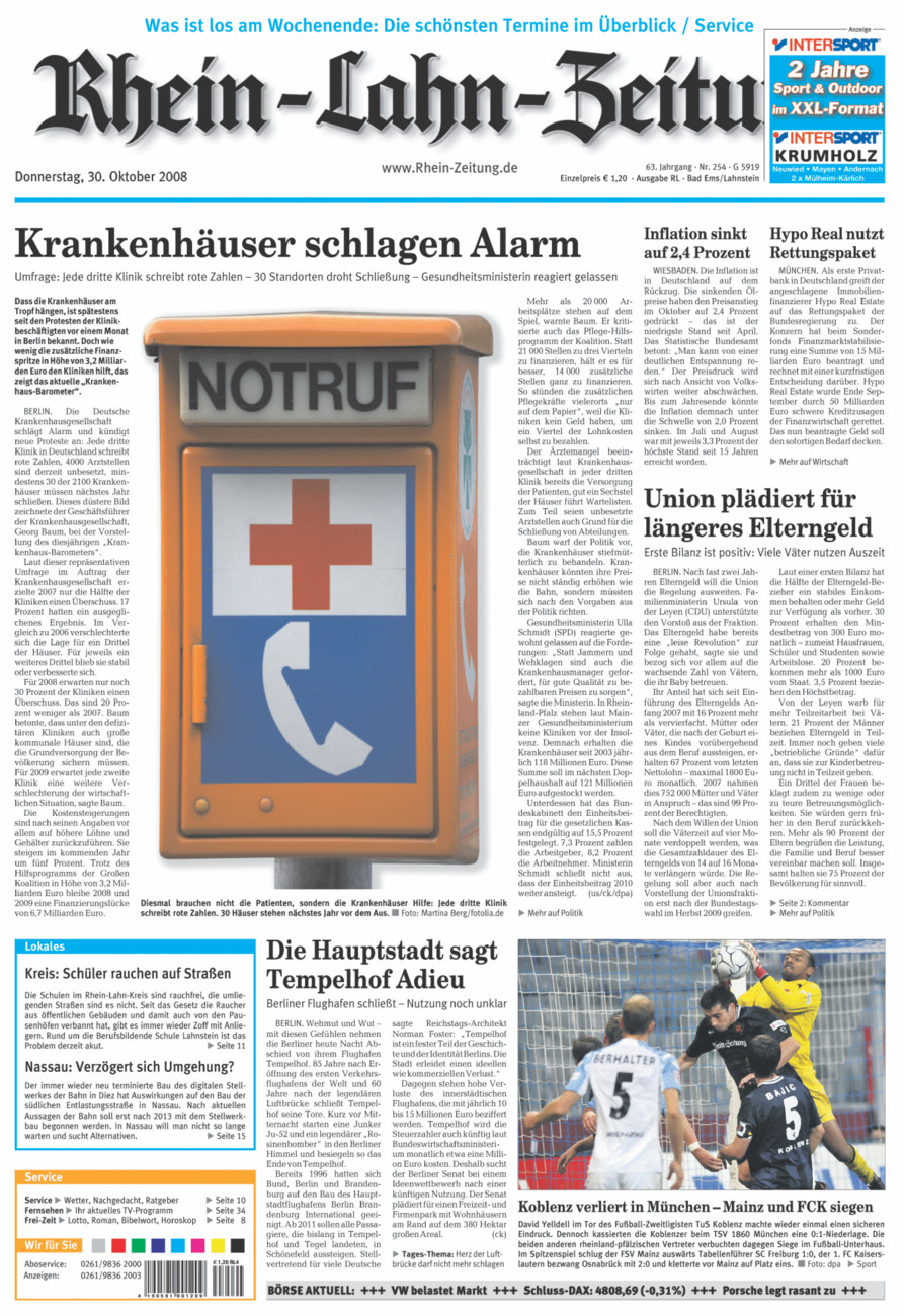 Rhein-Lahn-Zeitung vom Donnerstag, 30.10.2008