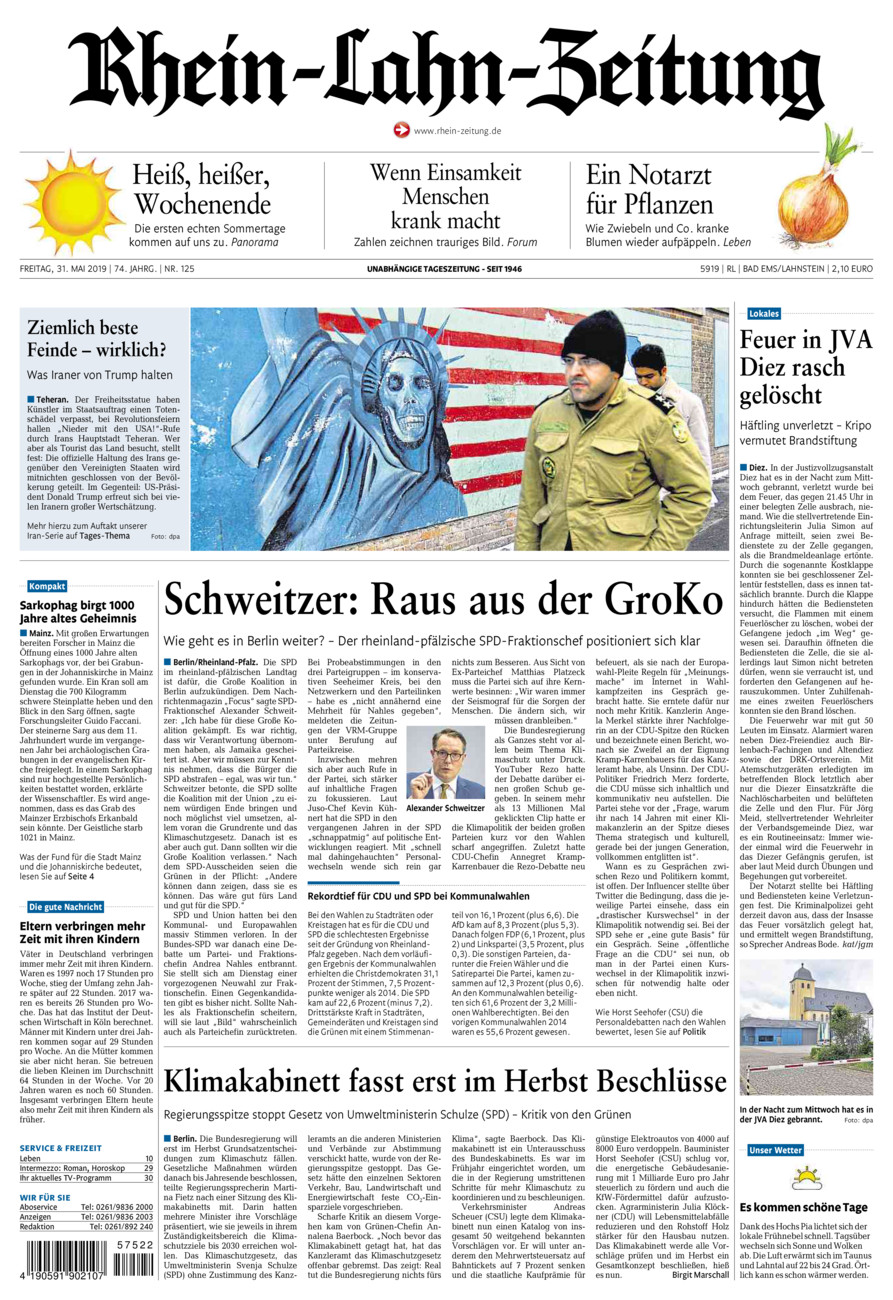 Rhein-Lahn-Zeitung vom Freitag, 31.05.2019