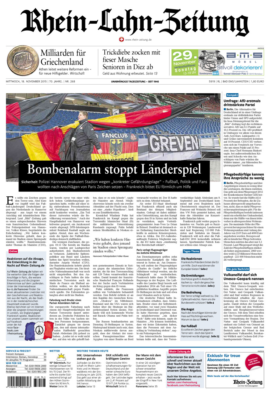 Rhein-Lahn-Zeitung vom Mittwoch, 18.11.2015