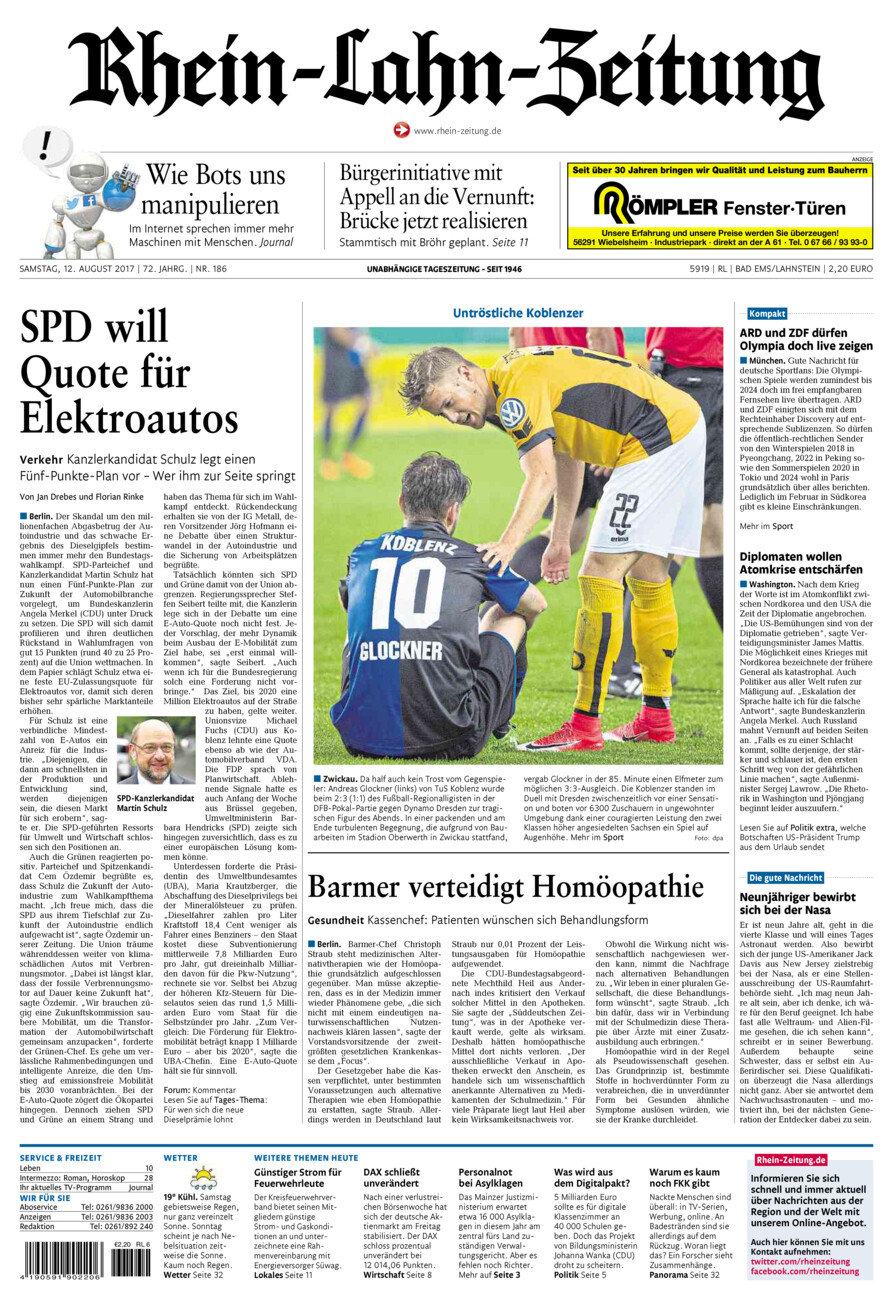 Rhein-Lahn-Zeitung vom Samstag, 12.08.2017